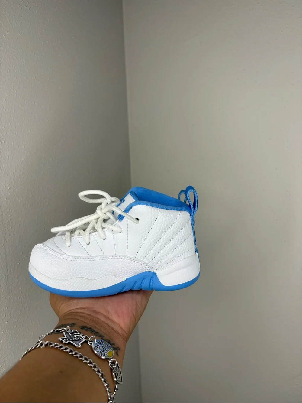 Jordan Kids White and Light Blue Retro Sneakers